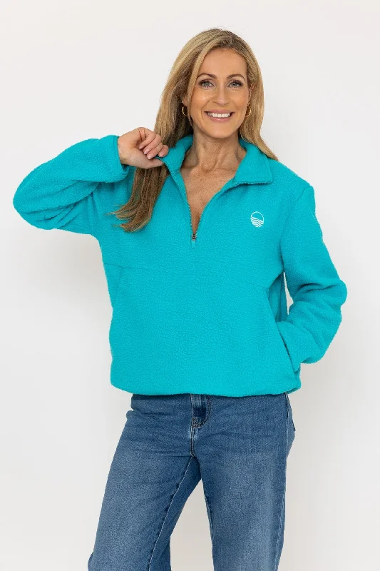 1/2 Zip Teddy Fleece in Aqua Blue