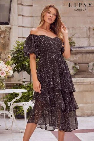 Monochrome Bardot Tiered Dress