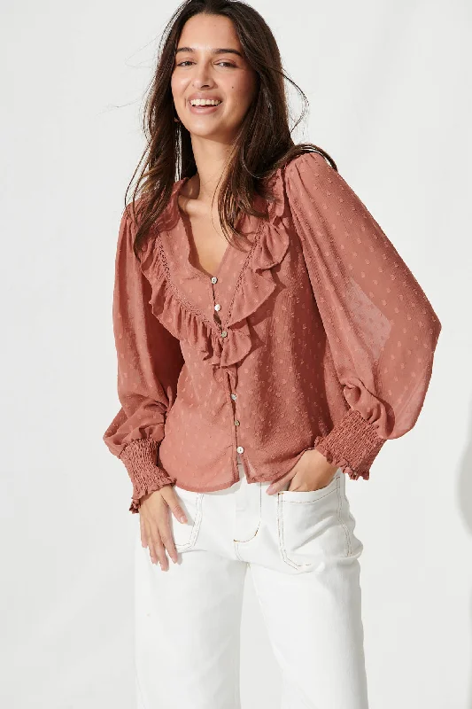 Claude Top In Dusty Rose Textured Chiffon