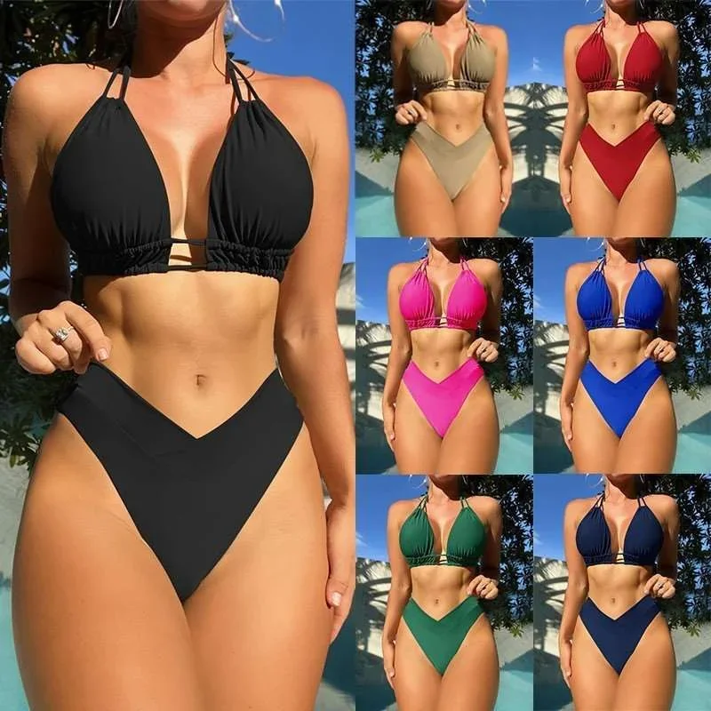 High Elastic Pure Color Bikini Swimsuit