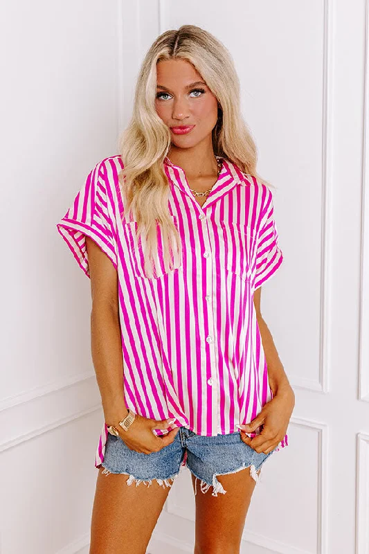 Horizon Light Satin Button Up in Fuchsia