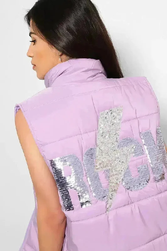 Lilac Sequin ROCK Slogan Back Waistcoat