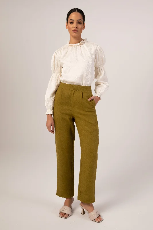 Linen Straight Leg Pants - Avocado