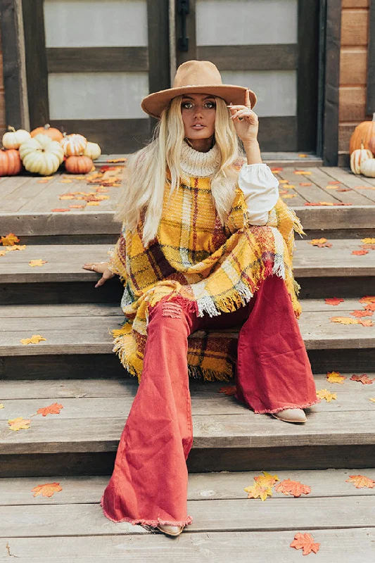 Pouring Cider Plaid Poncho