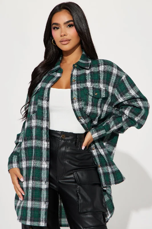 Pretty In Plaid Oversized Flannel Top - Green/combo