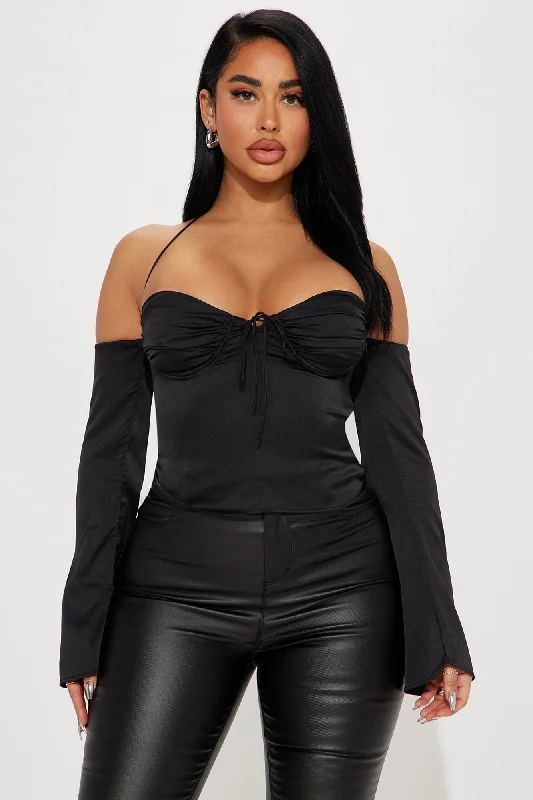 She's All That Satin Blouse Top - Black