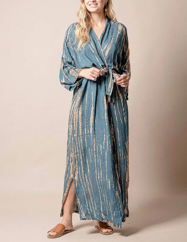 Shibori Kimono Duster - Teal